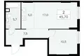 2 room apartment 46 m² Moscow, Russia