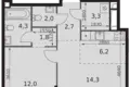 2 room apartment 47 m² Moscow, Russia