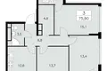 Appartement 3 chambres 76 m² Moscou, Russie