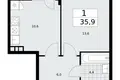 1 room apartment 36 m² Kommunarka, Russia