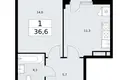 Квартира 1 комната 37 м² район Внуково, Россия