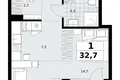 Квартира 1 комната 33 м² район Коммунарка, Россия