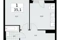 Appartement 1 chambre 35 m² Kommunarka, Russie