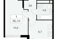Apartamento 1 habitación 36 m² Moscú, Rusia
