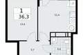 Квартира 1 комната 36 м² район Коммунарка, Россия