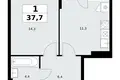 1 room apartment 38 m² Kommunarka, Russia