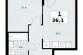 1 room apartment 36 m² Troitsk, Russia