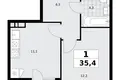 Mieszkanie 1 pokój 35 m² Kommunarka, Rosja