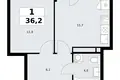1 room apartment 36 m² Vnukovo, Russia