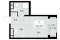Wohnung 1 zimmer 22 m² Moskau, Russland