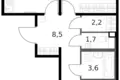 2 room apartment 60 m² Moscow, Russia