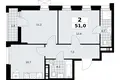 2 room apartment 51 m² Kommunarka, Russia