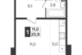 1 room studio apartment 26 m² Leninsky District, Russia