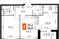 Wohnung 2 zimmer 57 m² Moskau, Russland