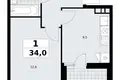 Квартира 1 комната 34 м² район Коммунарка, Россия