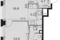 2 room apartment 52 m² Moscow, Russia