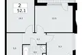 2 room apartment 52 m² Kommunarka, Russia
