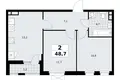 2 room apartment 49 m² Moscow, Russia