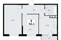 2 room apartment 54 m² Moscow, Russia