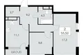 2 room apartment 56 m² Moscow, Russia