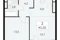 Квартира 2 комнаты 40 м² Москва, Россия