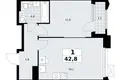 1 room apartment 43 m² Troitsk, Russia