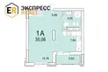 1 room apartment 35 m² Muchaviecki sielski Saviet, Belarus
