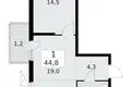 1 room apartment 45 m² Krasnoye Selo, Russia