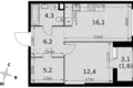 1 room apartment 46 m² Moscow, Russia