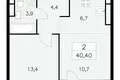 2 room apartment 40 m² Moscow, Russia