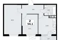 2 room apartment 54 m² Moscow, Russia