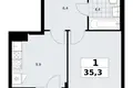 1 room apartment 35 m² Troitsk, Russia