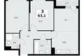 3 room apartment 63 m² Kommunarka, Russia
