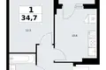 Квартира 1 комната 35 м² район Троицк, Россия