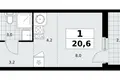 Квартира 1 комната 21 м² район Коммунарка, Россия