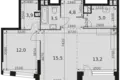 2 room apartment 60 m² Moscow, Russia