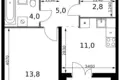 Квартира 1 комната 38 м² Ленинский городской округ, Россия