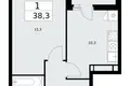 1 room apartment 38 m² Kommunarka, Russia