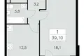 1 room apartment 39 m² Moscow, Russia