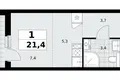 1 room apartment 21 m² Kommunarka, Russia