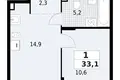 Apartamento 1 habitación 33 m² Krasnoye Selo, Rusia