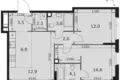 3 room apartment 62 m² Moscow, Russia