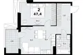 2 room apartment 47 m² Kommunarka, Russia
