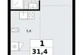 Квартира 1 комната 31 м² район Коммунарка, Россия