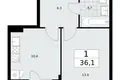 1 room apartment 36 m² Kommunarka, Russia