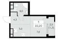 1 room apartment 22 m² Moscow, Russia