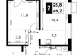 Квартира 2 комнаты 49 м² Сапроново, Россия