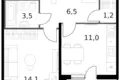 1 room apartment 38 m² Moscow, Russia