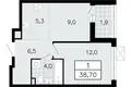 2 room apartment 39 m² Vsevolozhsk, Russia