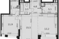2 room apartment 60 m² Moscow, Russia